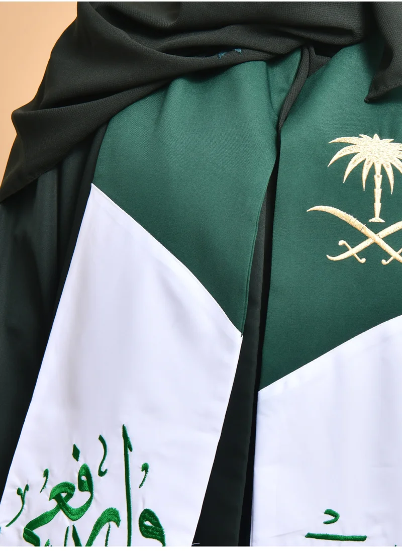 HAWRAA ABAYA Saudi Arabia scarf with embroidery of the national anthem