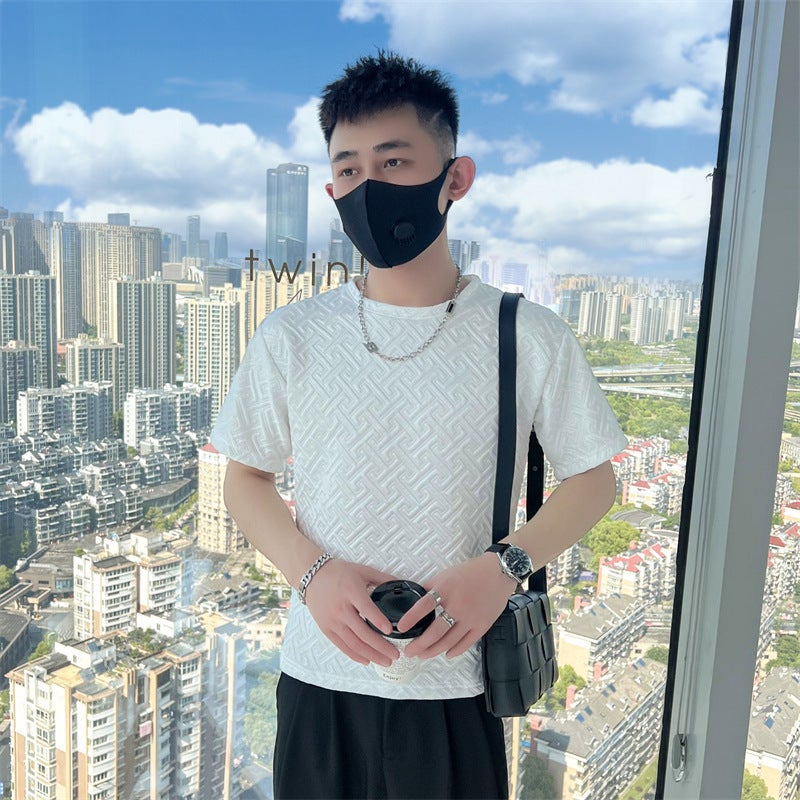 Home Figure New Fashion Hong Kong Style Ins Youth Popular Men'S Summer T-Shirt Solid Color Fashion Fashion Brand Short Sleeve Round Neck Trend - Image 2