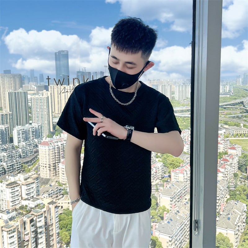 Home Figure New Fashion Hong Kong Style Ins Youth Popular Men'S Summer T-Shirt Solid Color Fashion Fashion Brand Short Sleeve Round Neck Trend - Image 3