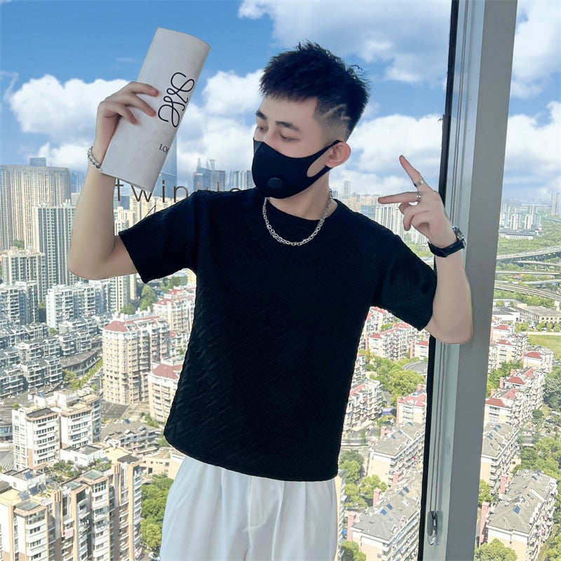 Home Figure New Fashion Hong Kong Style Ins Youth Popular Men'S Summer T-Shirt Solid Color Fashion Fashion Brand Short Sleeve Round Neck Trend - Image 1