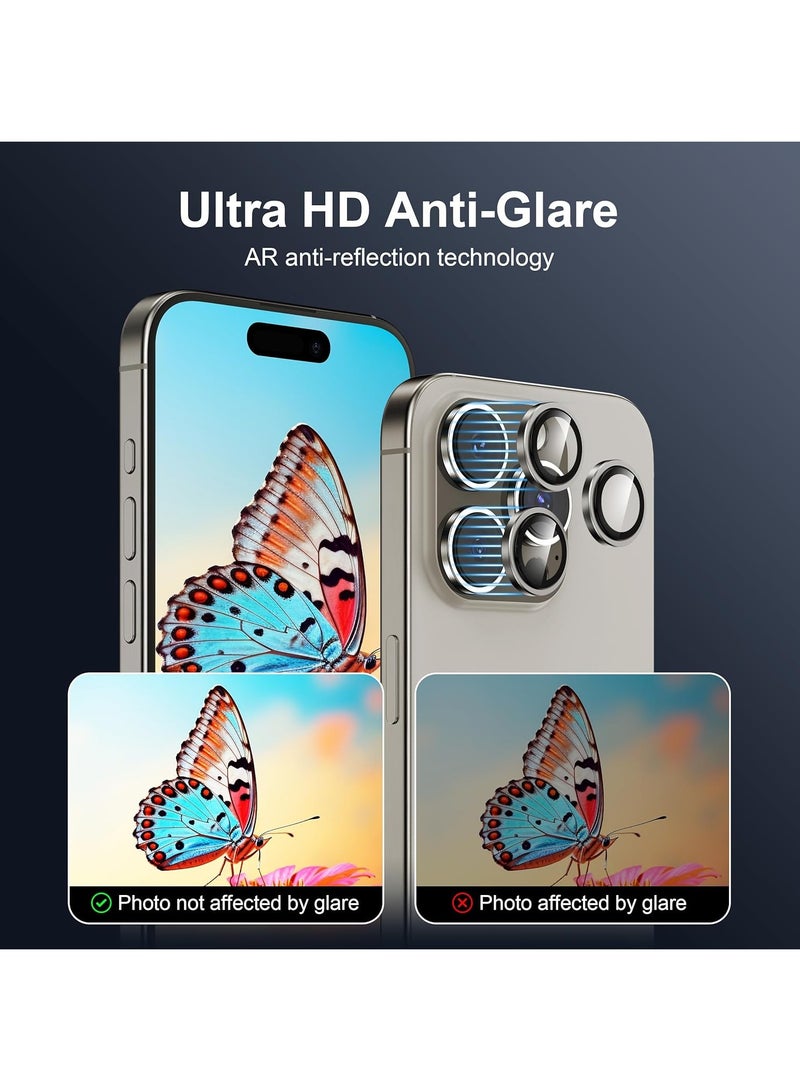 S-TOP Camera Lens Protector for iPhone 15 Pro 6.1-Inch and iPhone 15 Pro Max 6.7-Inch, 9H Tempered Glass Metal Individual Ring Cover, HD Clear, 3-Pack Dark Blue - Natural Titanium - Image 4