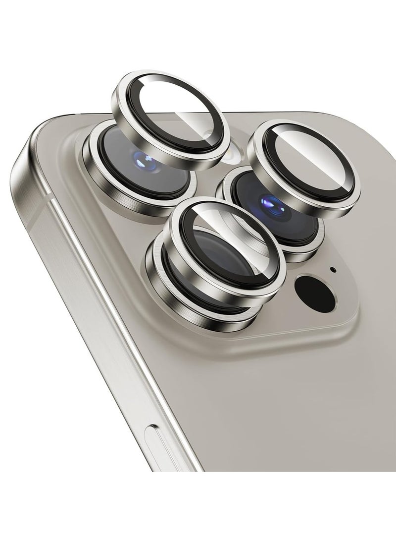 S-TOP Camera Lens Protector for iPhone 15 Pro 6.1-Inch and iPhone 15 Pro Max 6.7-Inch, 9H Tempered Glass Metal Individual Ring Cover, HD Clear, 3-Pack Dark Blue - Natural Titanium - Image 1