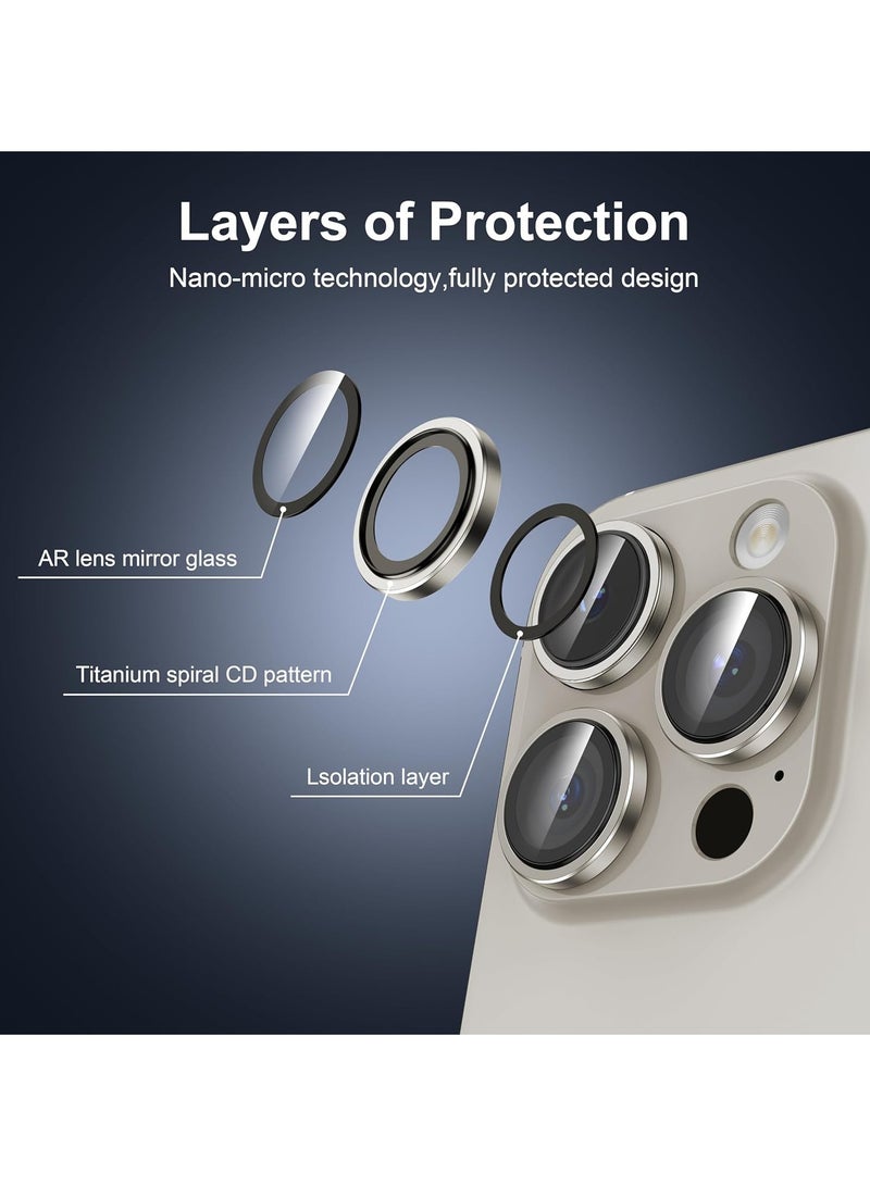 S-TOP Camera Lens Protector for iPhone 15 Pro 6.1-Inch and iPhone 15 Pro Max 6.7-Inch, 9H Tempered Glass Metal Individual Ring Cover, HD Clear, 3-Pack Dark Blue - Natural Titanium - Image 3