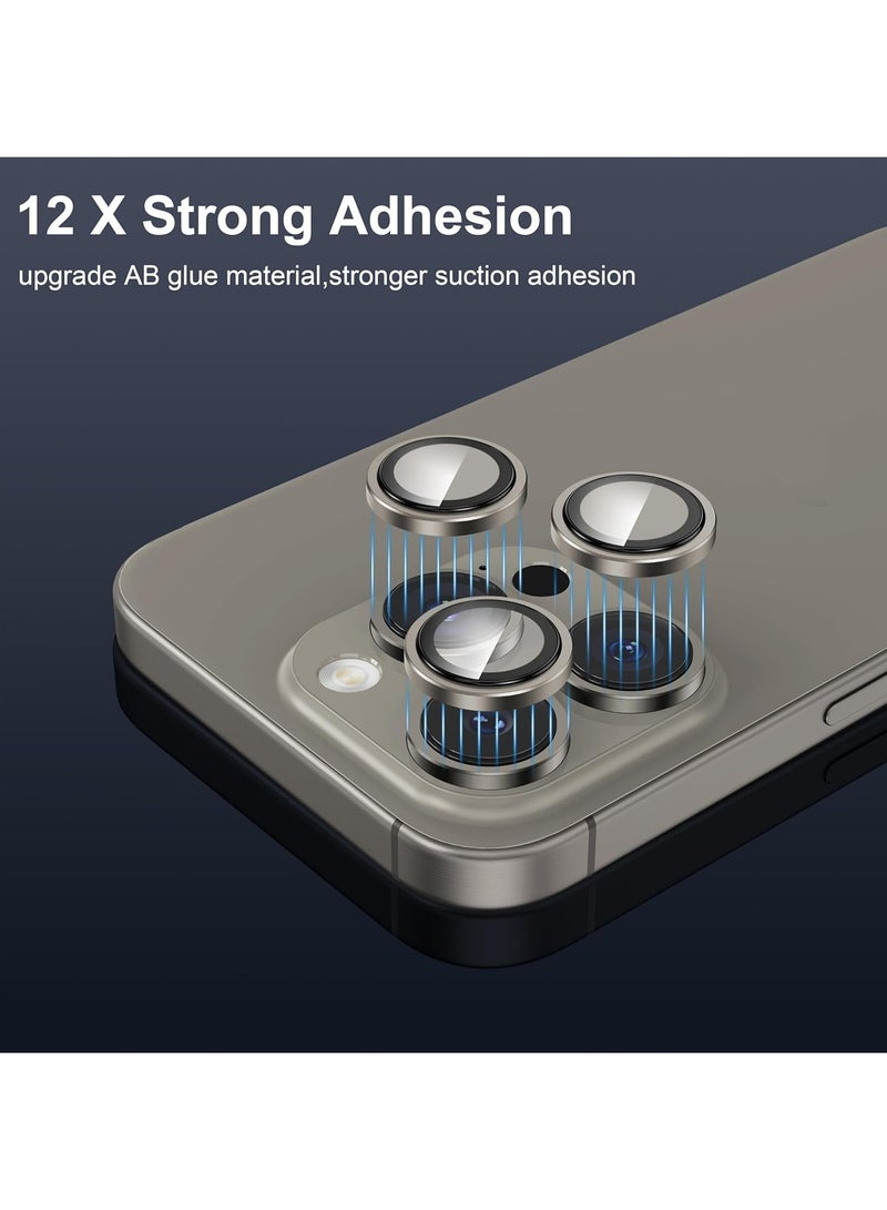 S-TOP Camera Lens Protector for iPhone 15 Pro 6.1-Inch and iPhone 15 Pro Max 6.7-Inch, 9H Tempered Glass Metal Individual Ring Cover, HD Clear, 3-Pack Dark Blue - Natural Titanium - Image 5