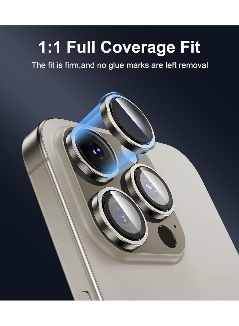 S-TOP Camera Lens Protector for iPhone 15 Pro 6.1-Inch and iPhone 15 Pro Max 6.7-Inch, 9H Tempered Glass Metal Individual Ring Cover, HD Clear, 3-Pack Dark Blue - Natural Titanium - Image 2