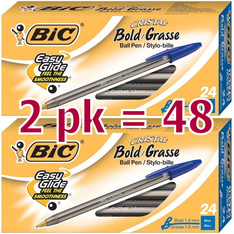 Bic Value Pack of 48 BIC Cristal Bold 16mm Ball Pen Blue 48ct MSBP241BE - Image 2