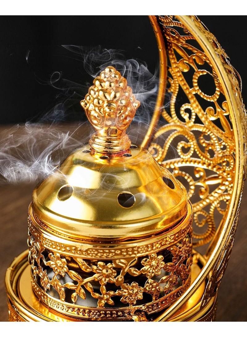 مذبحة عود ذهبية بالشكل الهلالي المفرز بالتفاصيل الدقيقة - مذبحة رائحة عطرية أنيقة للتأمل وديكور المنزل - Image 2