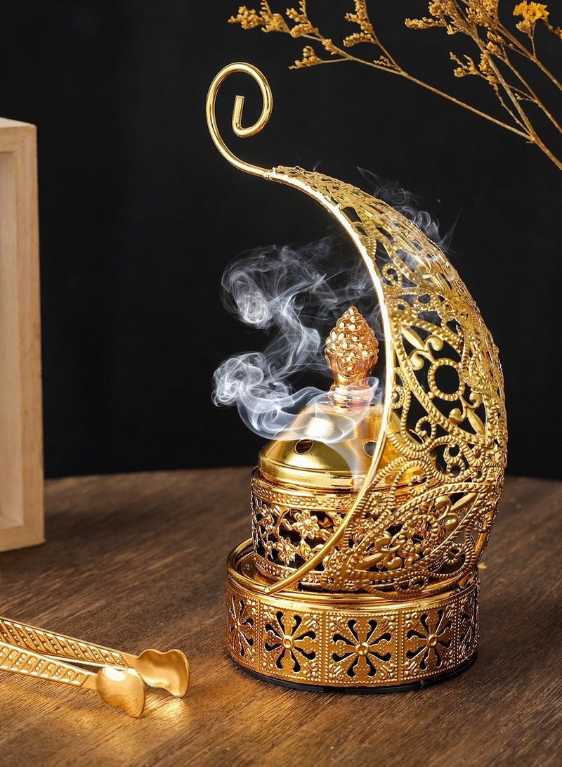 مذبحة عود ذهبية بالشكل الهلالي المفرز بالتفاصيل الدقيقة - مذبحة رائحة عطرية أنيقة للتأمل وديكور المنزل - Image 5