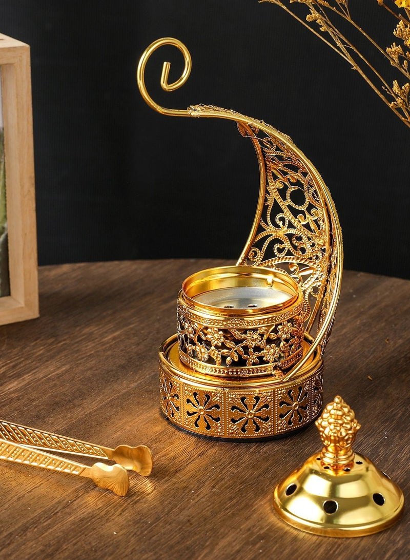 مذبحة عود ذهبية بالشكل الهلالي المفرز بالتفاصيل الدقيقة - مذبحة رائحة عطرية أنيقة للتأمل وديكور المنزل - Image 3