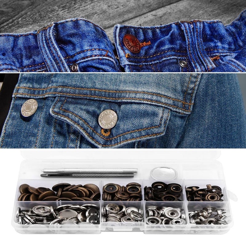 klarako 50 Sets Mixed Press Stud Snap Buttons with Tool, Snap Fasteners Kit for Clothing Jackets Jeans Bags Straps Sewing Projects Repair 831#15mm (Silver+Bronze) - Image 2