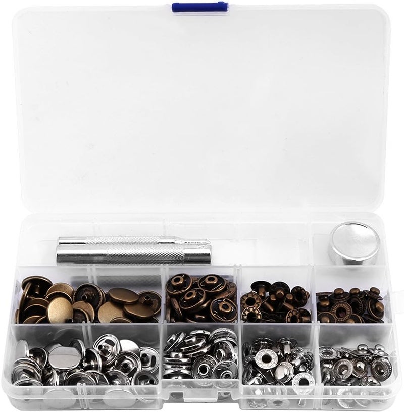 klarako 50 Sets Mixed Press Stud Snap Buttons with Tool, Snap Fasteners Kit for Clothing Jackets Jeans Bags Straps Sewing Projects Repair 831#15mm (Silver+Bronze) - Image 1