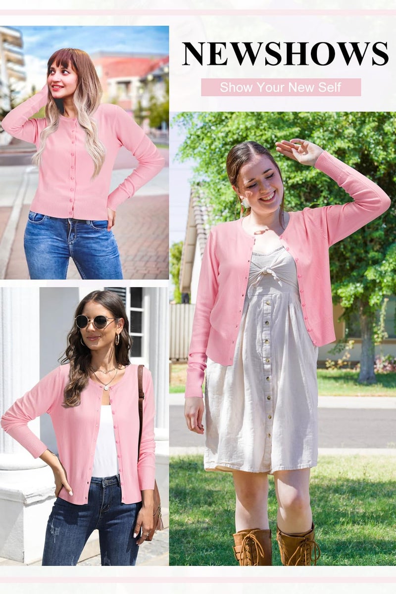 Newshows Women's 2026 Lightweight Cardigan Button Down Long Sleeve Light Crew Neck Soft Trendy Valentine Cardigan Sweater Tops(Pink,Medium) - Image 2