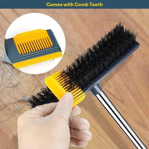 ONEFLESH 2-in-1 Multicolor Floor Brush: Retractable Long Handle, Crack Cleaning, Hair Comb, Rubber Scraper - Perfect Bathroom Cleaner - Image 4