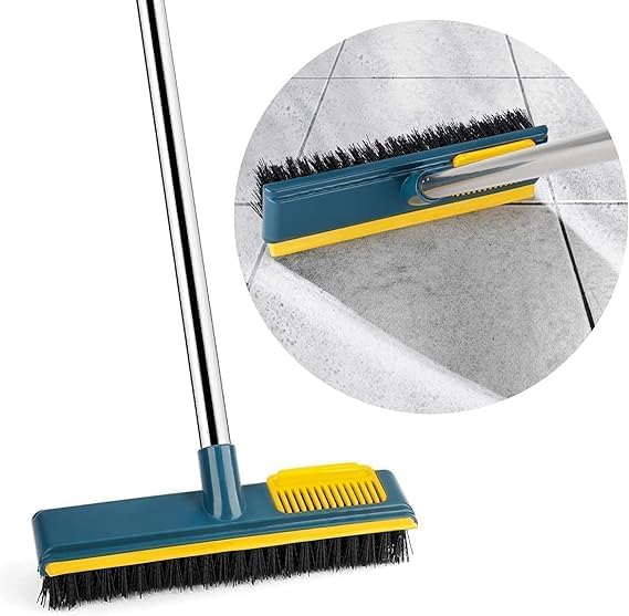 ONEFLESH 2-in-1 Multicolor Floor Brush: Retractable Long Handle, Crack Cleaning, Hair Comb, Rubber Scraper - Perfect Bathroom Cleaner - Image 1