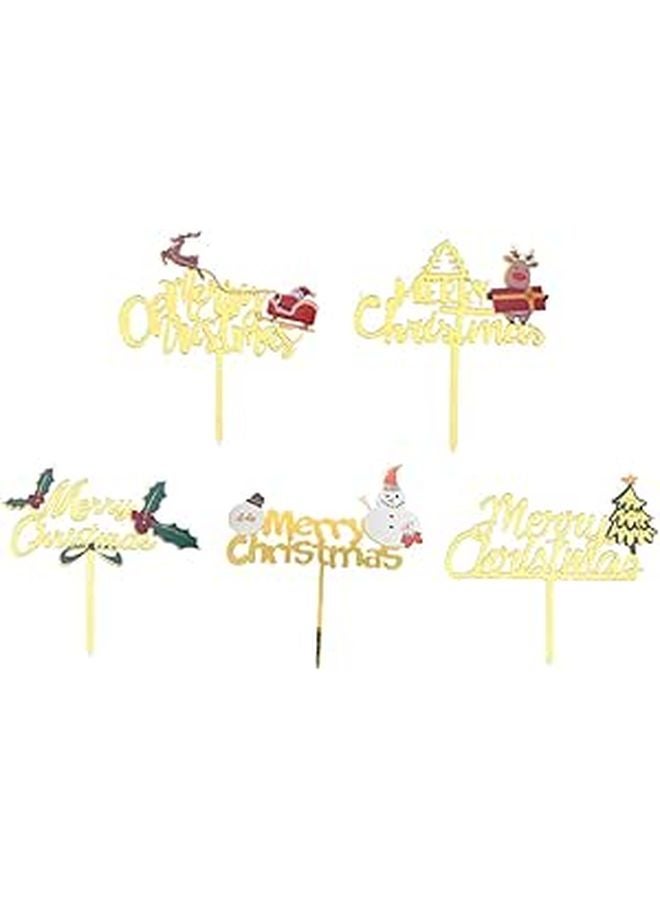 Acrylic Christmas Cake Toppers 5pcs Santa Snowman Elk Tree Decorations - Image 1