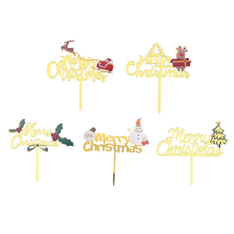 Acrylic Christmas Cake Toppers 5pcs Santa Snowman Elk Tree Decorations - Image 2