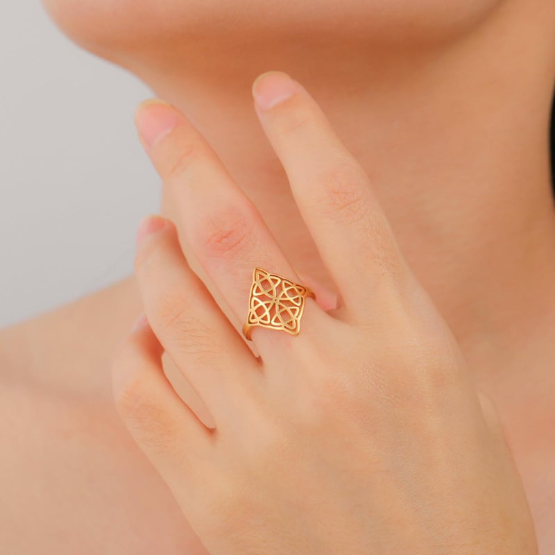 Gold Celtic Knot Ring 20mm Wiccan Symbol Amulet Jewelry For Women Stainless Steel - Image 4