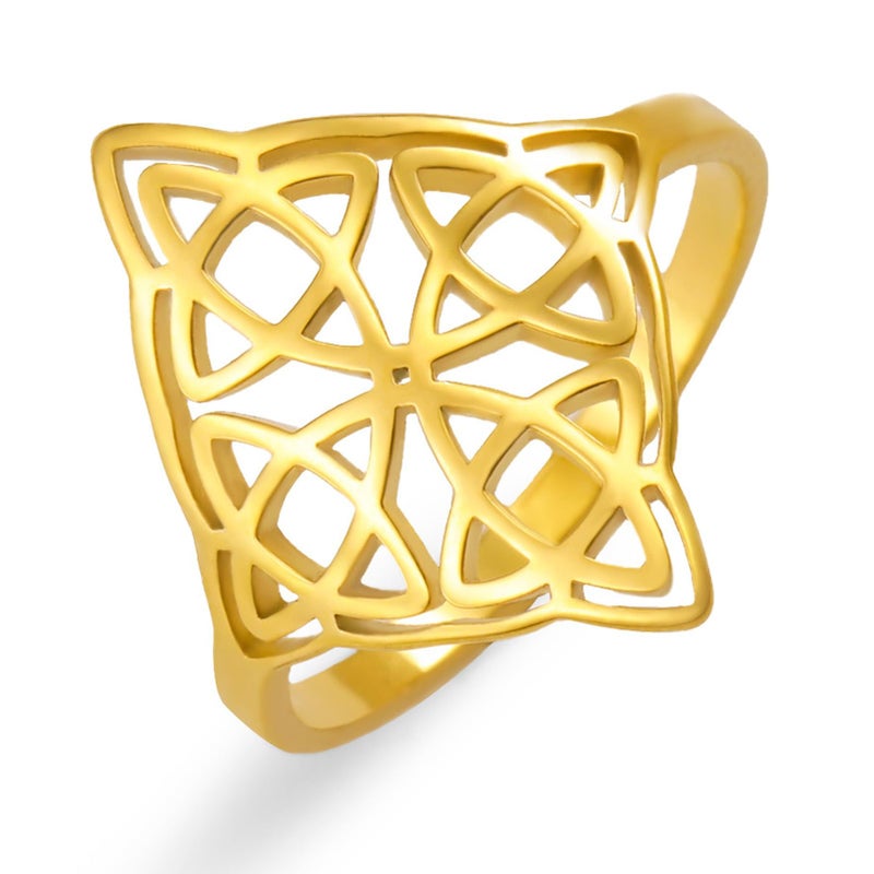 Gold Celtic Knot Ring 20mm Wiccan Symbol Amulet Jewelry For Women Stainless Steel - Image 2