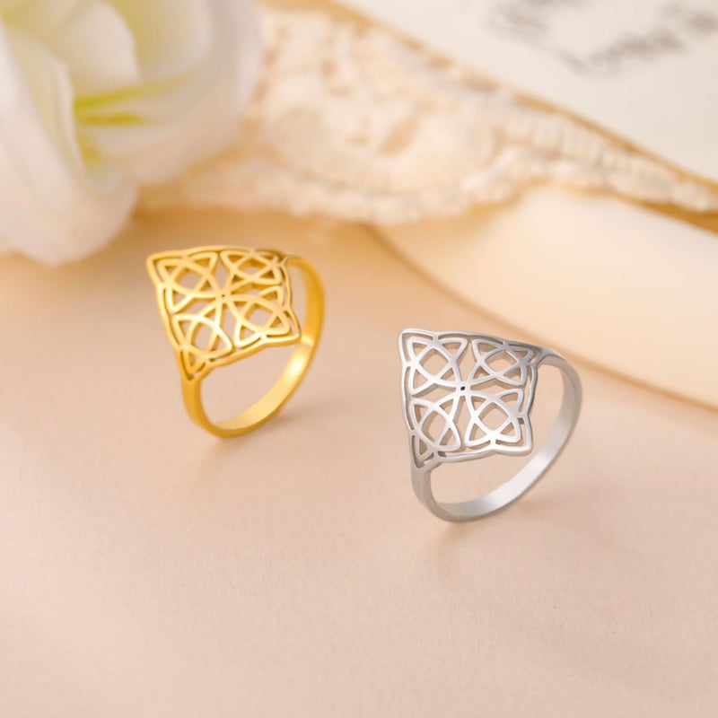 Gold Celtic Knot Ring 20mm Wiccan Symbol Amulet Jewelry For Women Stainless Steel - Image 5