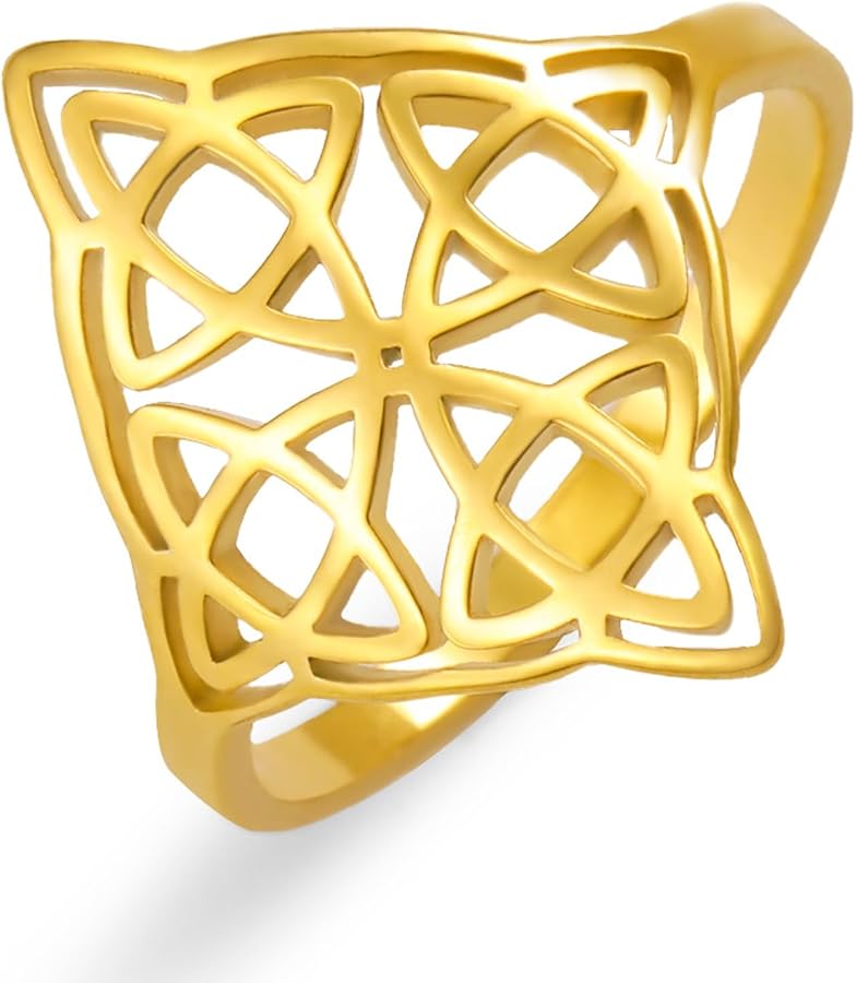 Gold Celtic Knot Ring 20mm Wiccan Symbol Amulet Jewelry For Women Stainless Steel - Image 1
