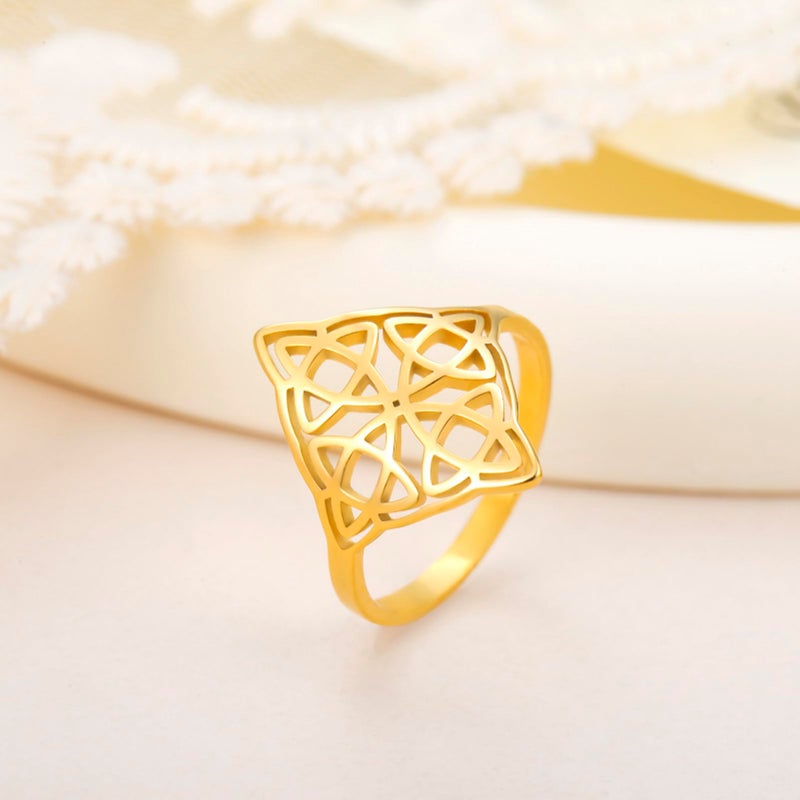 Gold Celtic Knot Ring 20mm Wiccan Symbol Amulet Jewelry For Women Stainless Steel - Image 3