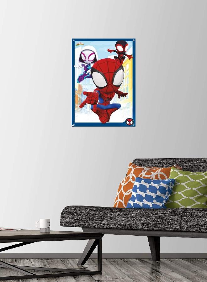 Trends International Marvel Spidey And His Amazing Friends - Group Wall Poster, 14.725" x 22.375", Premium Poster & Push Pin Bundle - Image 2