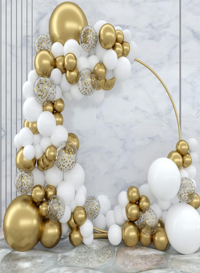 Patimate White Gold Balloon Arch Kit, 127Pcs White Gold Balloon Garland Kit, Gold Confetti Latex Balloons, DIY Balloons Arch for Boy Girl Baby Shower Wedding Birthday Party Anniversary Engagement Decorations
