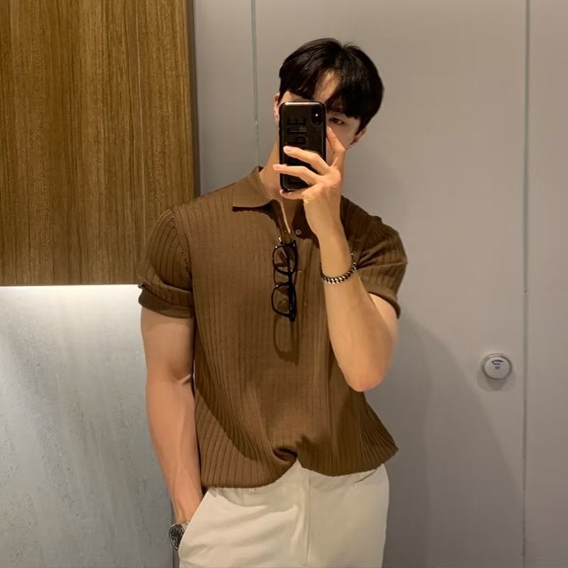 Mens Casual Summer Polo Shirt Slim Knit Tee dark green  - Image 3