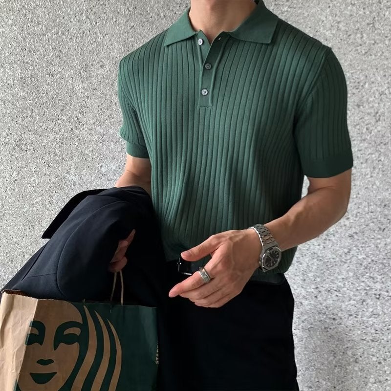 Mens Casual Summer Polo Shirt Slim Knit Tee dark green  - Image 5