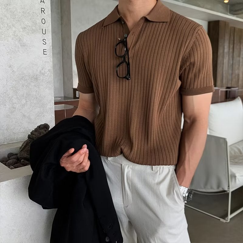 Mens Casual Summer Polo Shirt Slim Knit Tee dark green  - Image 4
