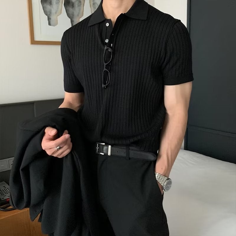 Mens Casual Summer Polo Shirt Slim Knit Tee dark green  - Image 2