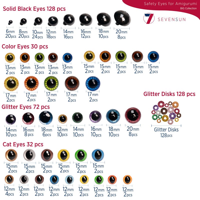 SEVENSUN 636 PCS Safety Eyes for Crocheting, Crochet Safety Eyes and Noses for Amigurumi Crochet Animals Craft Doll Eye Glasses - Image 2