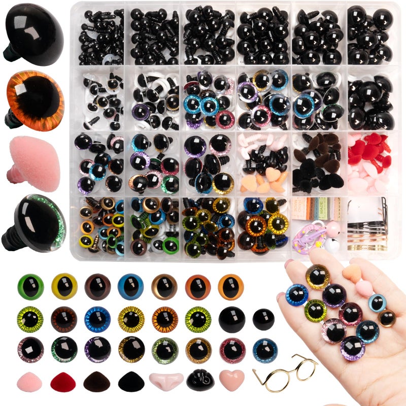 SEVENSUN 636 PCS Safety Eyes for Crocheting, Crochet Safety Eyes and Noses for Amigurumi Crochet Animals Craft Doll Eye Glasses - Image 1