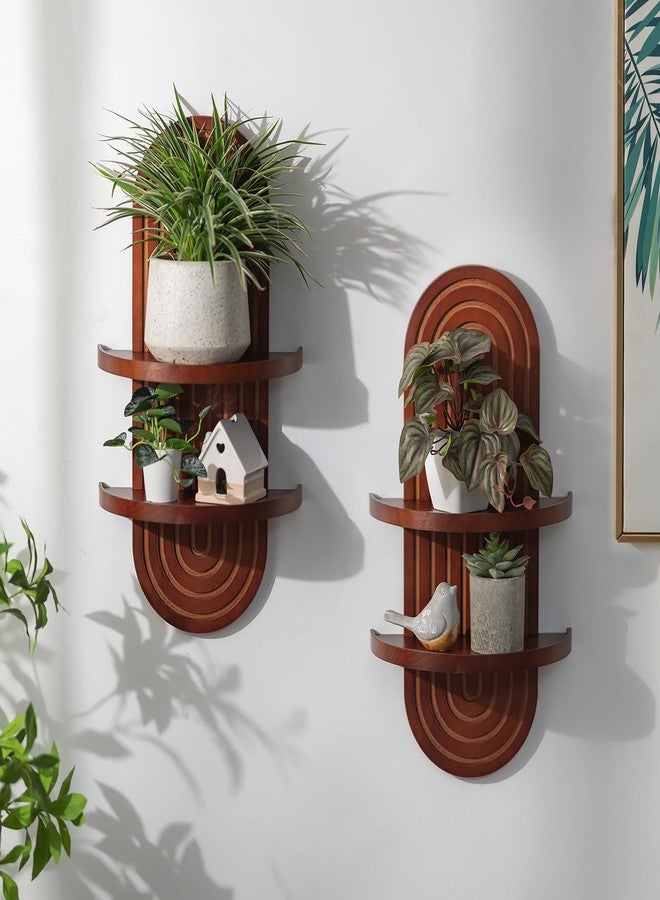 Walasis Mid Century Wall Shelves: 2-Tier Walnut Boho Floating Shelves Arched Modern Wall Decor for Bathroom Bedroom Living Room Entryway (Brown, 22in) - Image 2