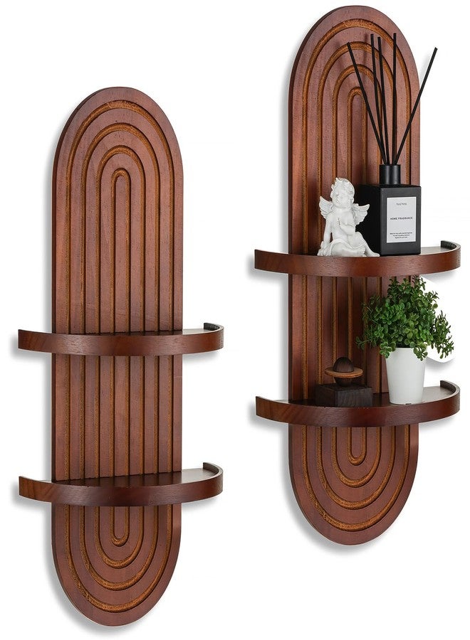 Walasis Mid Century Wall Shelves: 2-Tier Walnut Boho Floating Shelves Arched Modern Wall Decor for Bathroom Bedroom Living Room Entryway (Brown, 22in) - Image 1