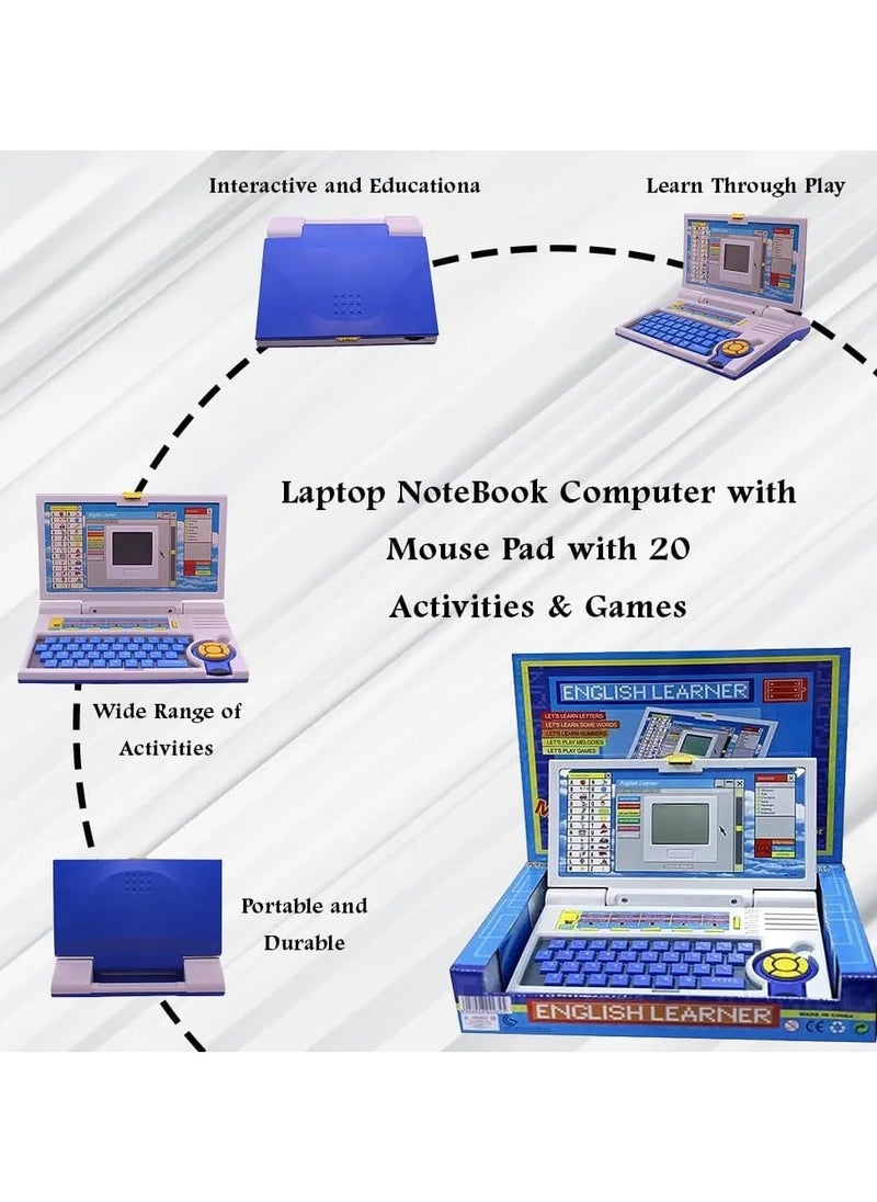 لابتوب تعليمي للأطفال مع ماوس – لتعليم الحروف والهجاء باللغة الإنجليزية بطريقة ممتعة – ألعاب تعليمية ترفيهية للبنين – هدية مثالية للتعلّم المبكر (أزرق)