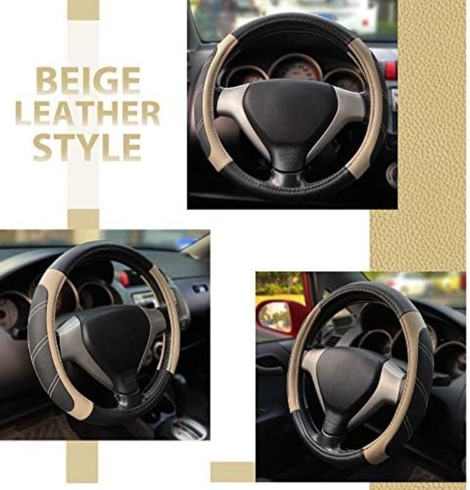 Elantrip Leather Large Steering Wheel Cover 15 1/2 to 16 inch Soft Grip Breathable for Car Truck SUV Jeep Anti Slip Black and  Gray - Image 5
