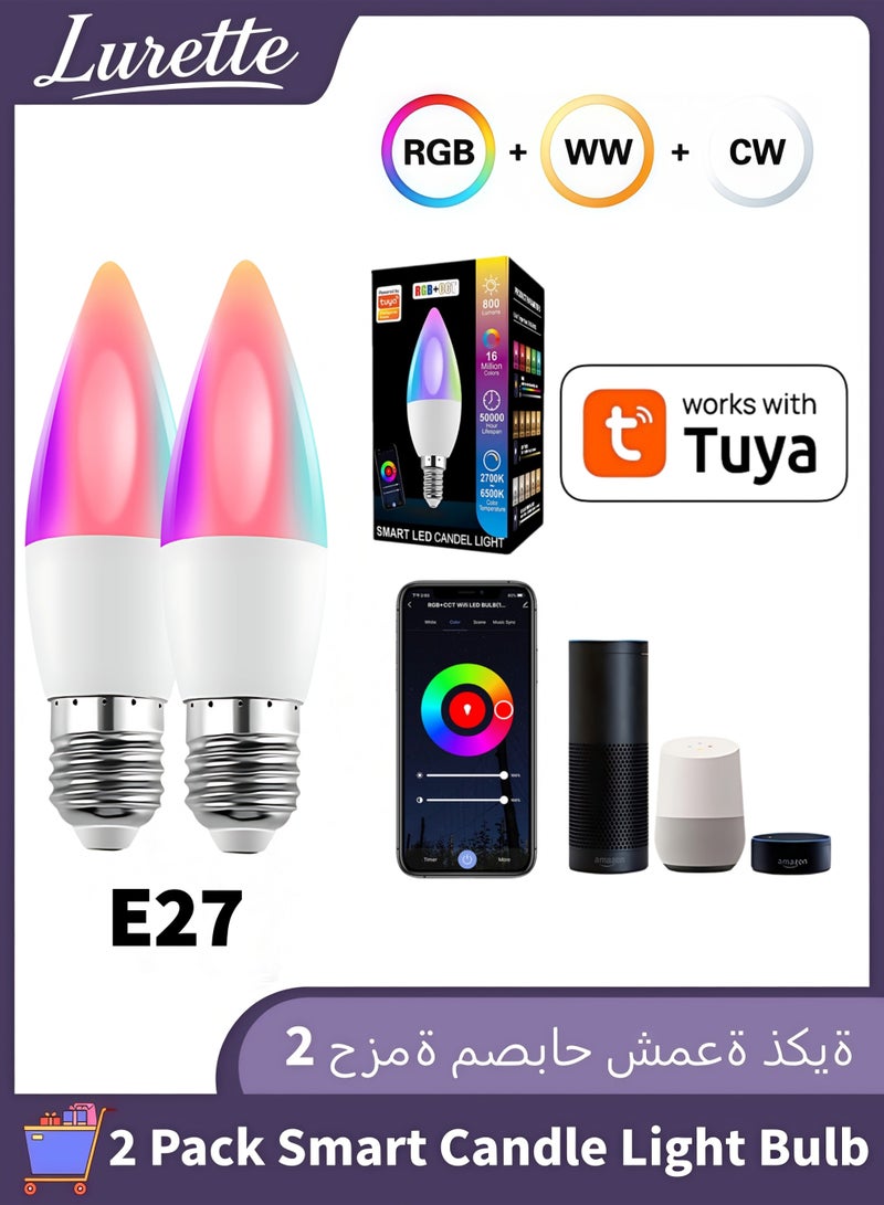 Lurette 6W E27 Base RGBCW Smart Bulb, Bluetooth Connection, Remote & Tuya App Control, 800LM Color Changing LED Bulb (2 Pack) - Image 1
