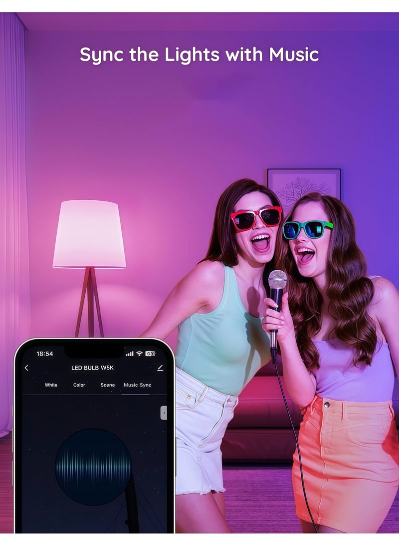Lurette 6W E27 Base RGBCW Smart Bulb, Bluetooth Connection, Remote & Tuya App Control, 800LM Color Changing LED Bulb (2 Pack) - Image 5