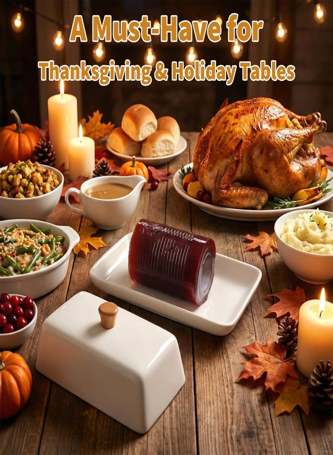 Piszvbej Cranberry Sauce Serving Dish with Lid, Cranberry Sauce Bowl, Elegant Mordern Ceramic Dish, for Slicing and Serving on Holiday Tables, Thanksgiving and Christmas - Image 2