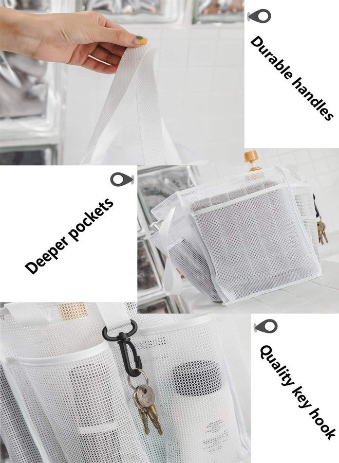 ALYER Mesh Shower Caddy Basket,Large Shower Bag Tote,Hanging Bath Toiletry Organizer with 1 Big Separated Inner Compartment and 6 Deep Outer Pockets (White) - Image 3