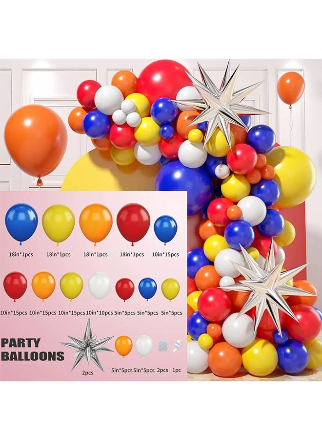 101-pcs Red Blue Yellow White Latex Decorative Balloon Arch Garland Set - Perfect for Graduation Baby Shower Wedding Birthday Bachelorette Party Backdrop Decoration - Suitable for Indoor and Outdoor