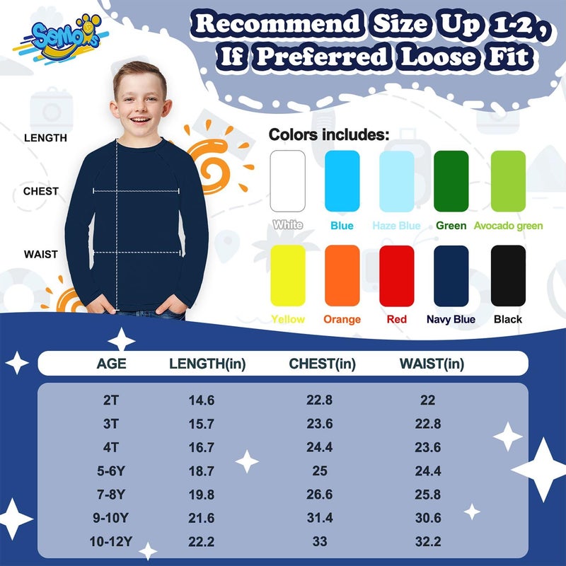 Semois Boys Swim Shirt Rash Guard Long Sleeve for Kids Toddler Rashguard Water Swimwear UPF+ 50 Swimming Sun Shirt Navy Blue Swim Top 5-6Y - Image 3