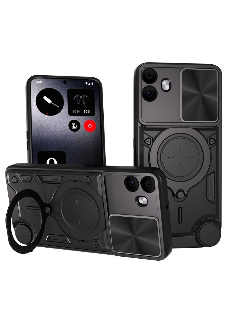 for Nothing CMF Phone 1 / cmf by NOTHING Phone 1 Case, Slide Camera Lens Cover, Magnetic Ring Holder Kickstand Protective Phone Case for Nothing CMF Phone 1 / cmf by NOTHING Phone 1, Black
