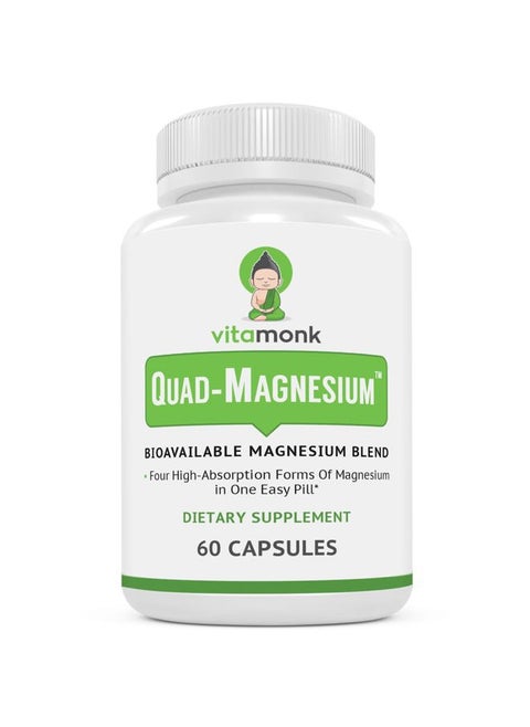 Quad Magnesium Blend by Vitamonk - with Magnesium Orotate, Glycinate Chelate, Magnesium Taurate and Di- Magnesium Malate - High Absorption Magnesium Complex for Sleep, Heart, and Mood