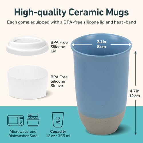 NOVA CERAMICS Travel Mug - Ceramic Coffee Mug With Lid – Microwave & Dishwasher Safe Coffee White & Grey Tumbler - Fits In Cup Holder – 12oz – Coastal Drift - Image 3