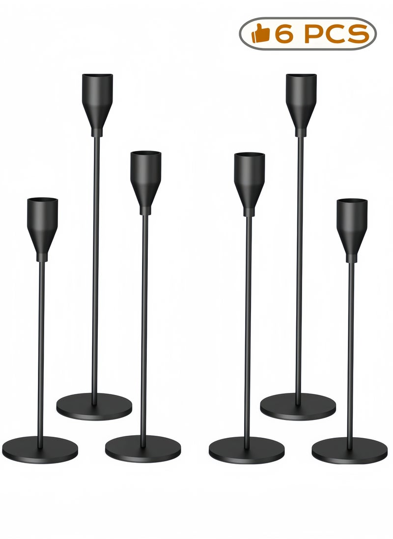 nihao 6Pcs Matte Black Candle Holders, Taper Metal Candlestick Holders for 3/4" Taper Candles&Led Modern Metal Candle Stands Decorative Table Centerpieces for Wedding Dinning Party Church,Decorative Fitting（2*23CM，2*28CM and 2*33CM）  - Image 1
