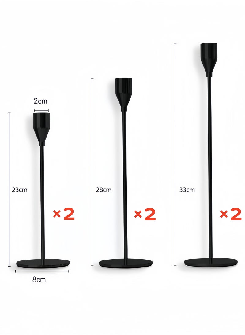 nihao 6Pcs Matte Black Candle Holders, Taper Metal Candlestick Holders for 3/4" Taper Candles&Led Modern Metal Candle Stands Decorative Table Centerpieces for Wedding Dinning Party Church,Decorative Fitting（2*23CM，2*28CM and 2*33CM）  - Image 2