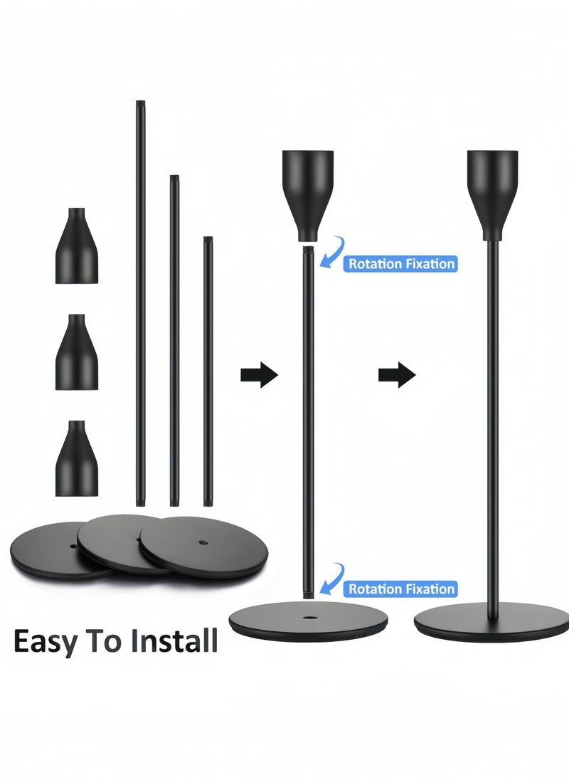 nihao 6Pcs Matte Black Candle Holders, Taper Metal Candlestick Holders for 3/4" Taper Candles&Led Modern Metal Candle Stands Decorative Table Centerpieces for Wedding Dinning Party Church,Decorative Fitting（2*23CM，2*28CM and 2*33CM）  - Image 4