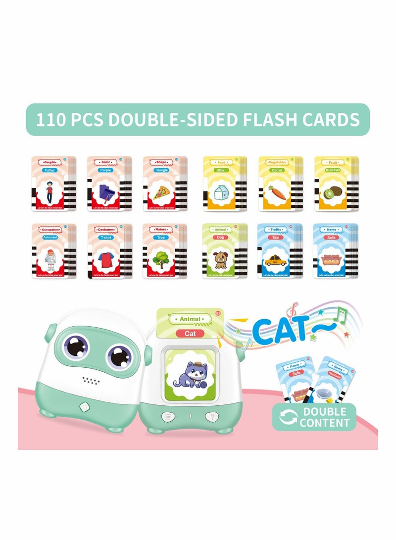 Educational Toddler Flash Cards Learning Toys for Kids Age 2-5 with 110 Cards and Sound Effects Perfect Birthday Gift Green - Image 2